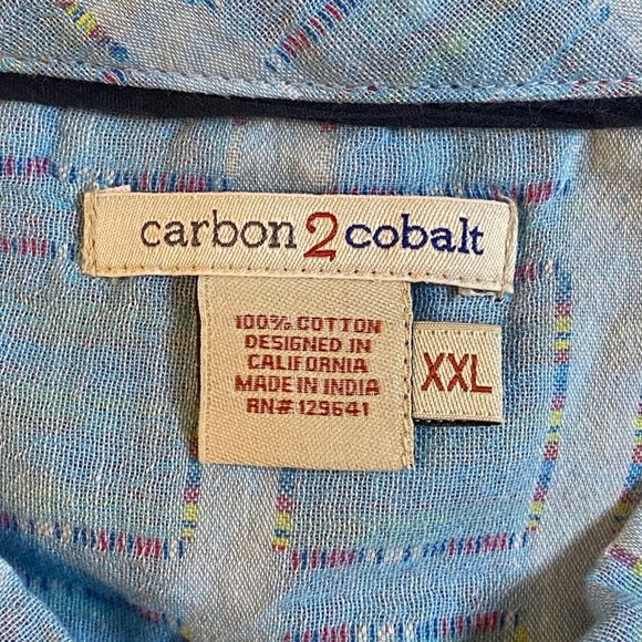 Carbon 2 Cobalt Sea Change Chambray Textured Patchwork Button Up Shirt Men's 2XL - Picture 4 of 11